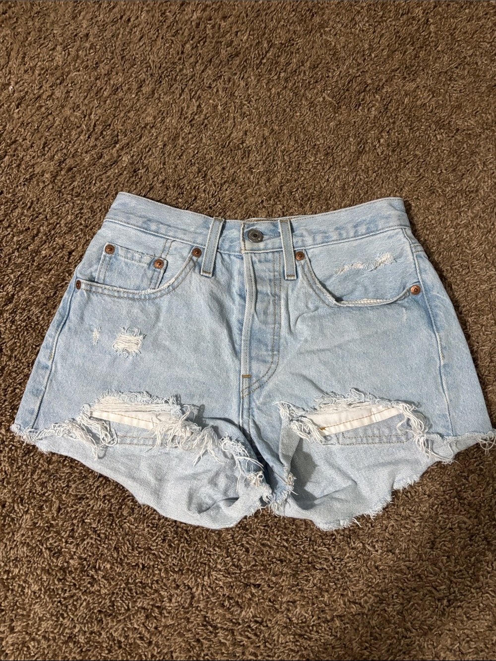 Levi's Light Blue Distressed High-Waist Denim Shorts